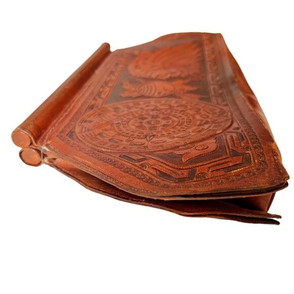 Vintage Abtik Hand-tooled Mayan Print Leather Clutch - Picture 6 of 16